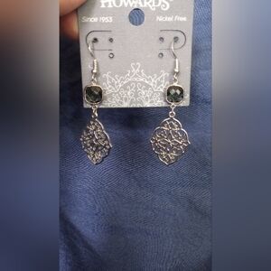 Howard's Esme Black Glass Bead Silver Filigree Drop Earrings